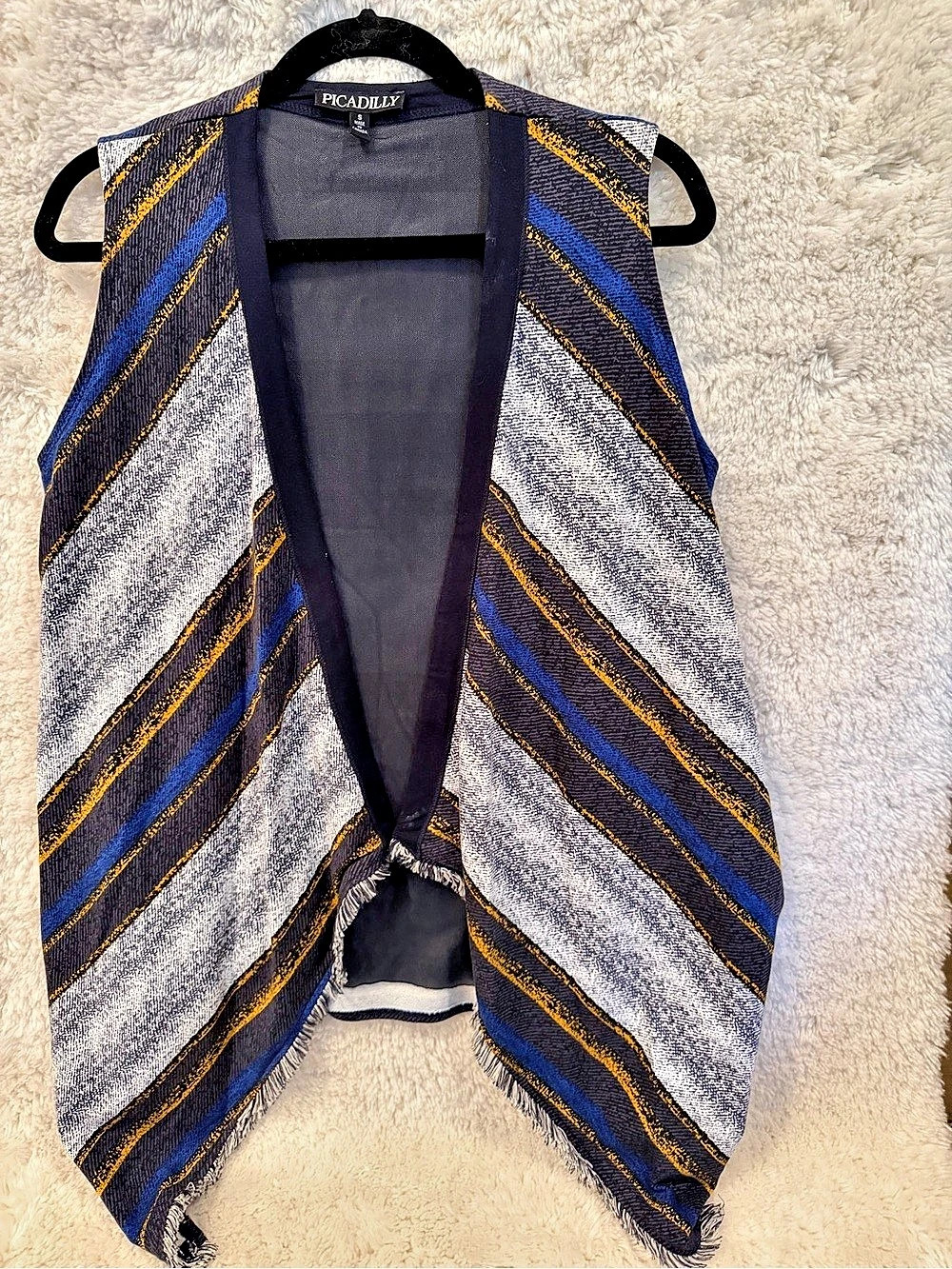 INC International Concepts Open-Front Striped Vest in Blue & White Like New